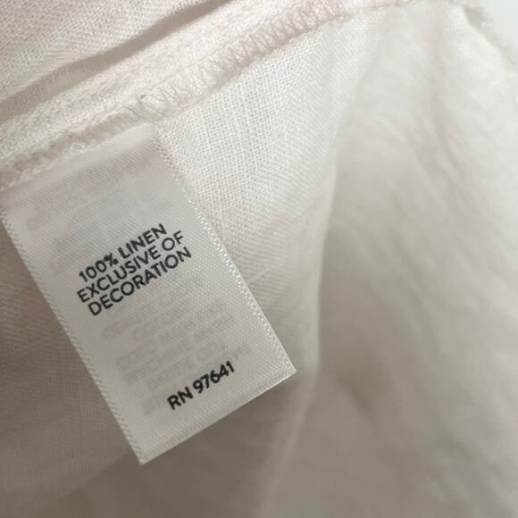 J. Jill Love Linen Womens Pullover Blouse 2X White Embellished V Neck Coastal - Picture 9 of 10